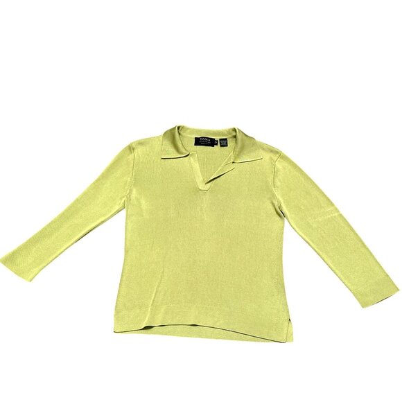Dana Buchman Petite Medium Green All Silk Collared Sweater Quiet Luxury Chic Top - Picture 10 of 10
